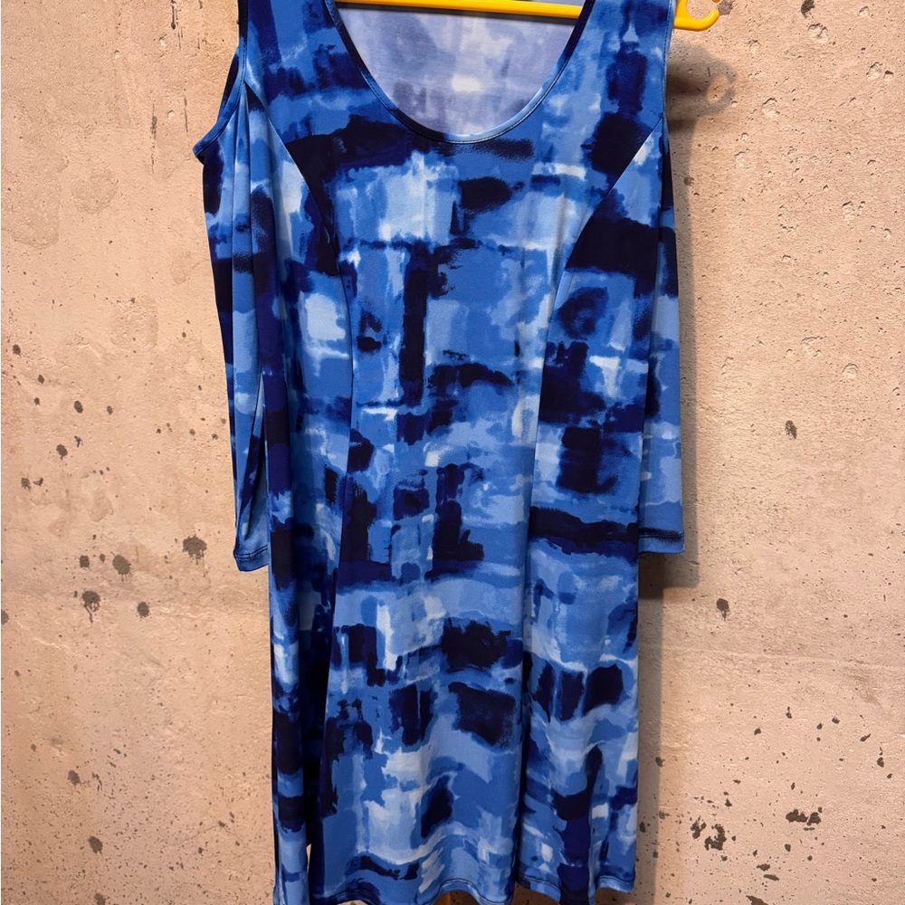 Susan Graver Cold Shoulder Blue Abstract Pattern Dress Size XXS